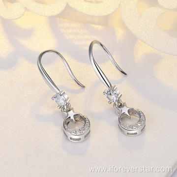 Silver 925 Moon And Star Earrings